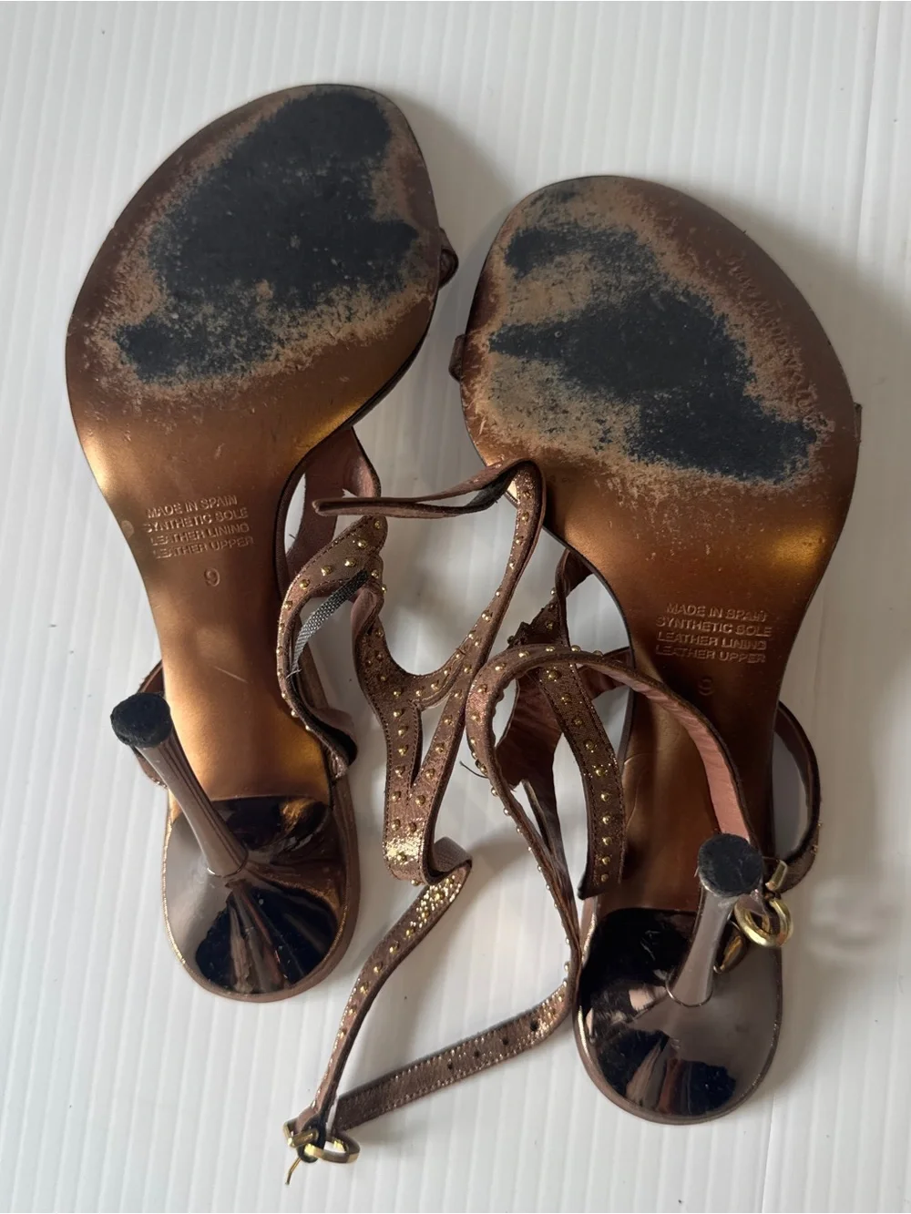 Steve Madden Luxe Bronze Metallic Studded Strappy Heels 9 Y2K Party Glam Sandals